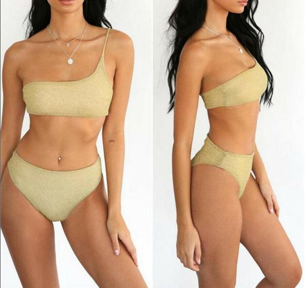 

women's swimwear shiny bikini set off shoulder solid color push-up padded bra thongs female brazlian bathing suit summer biquini, White;black
