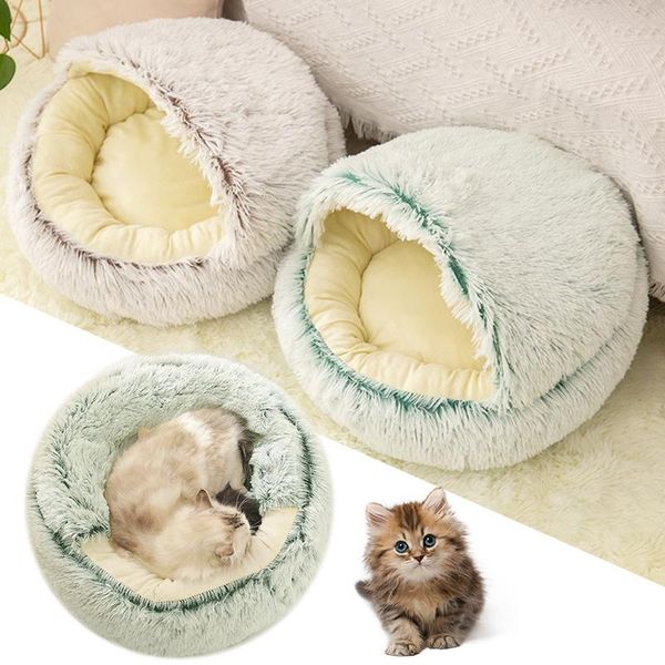 

cat beds & furniture dog bed house 2 in 1 semi-enclosed pet flannel soft shaggy sleeping sofa long plush small medium cats dogs cave cushion