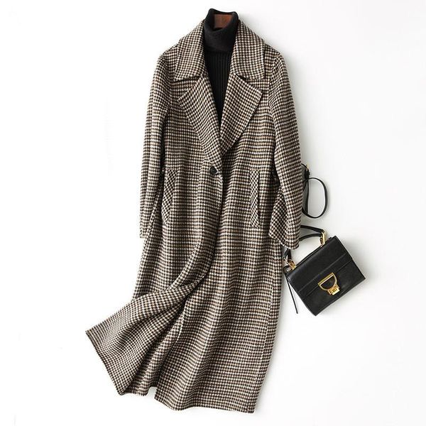 

women's wool & blends woman coat england style double sided cashmere coats plaid autumn winter jacket women 37135 wyq1198, Black