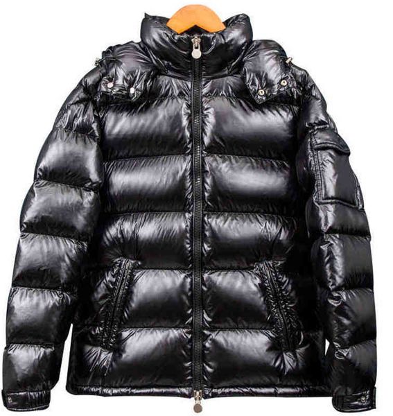 

men's designer monler hooded down jacket shiny zipper embroidered logo 90% white duck couple parka soft thick s-6xl, Black;brown