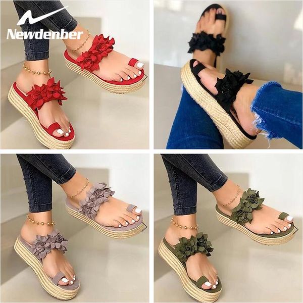 

sandals summer fashion shoes women flower slipper indoor outdoor flip-flops beach wedges platform female slippers, Black