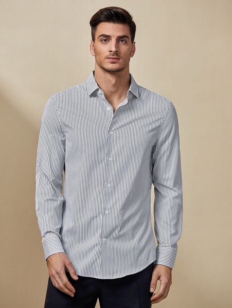 

men striped button through shirt t0o7#, White;black