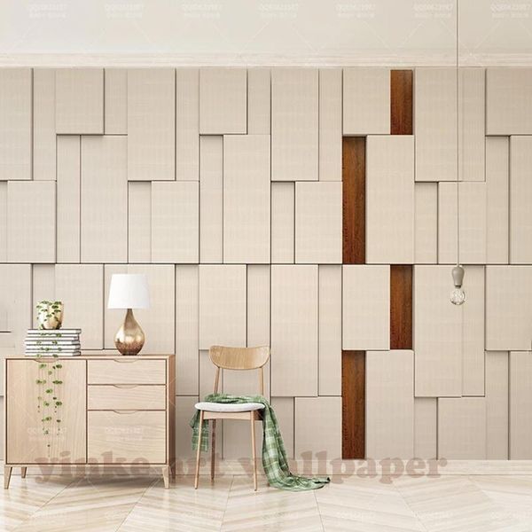 

wallpapers po wallpaper beige woven design stereo square wood grain 3d personalized building bar tv sofa mural