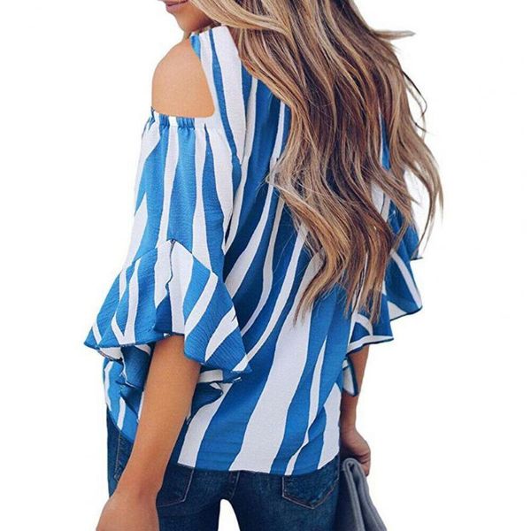 

women's blouses & shirts meihuida 2021 fashion women striped off shoulder shirt blouse ladies flare sleeve camisas blusa mujer, White
