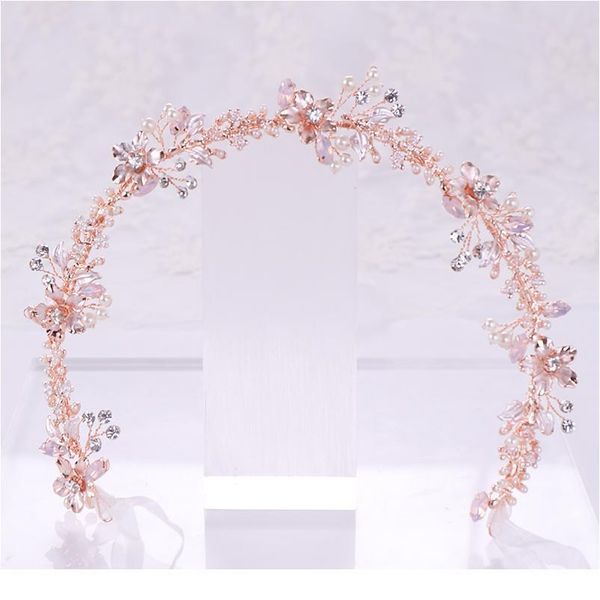 

rose gold crystal pearl hair ornaments headband flower bridal handmade tiara hair jewelry woman wedding headpiece jewel qylwol, Silver