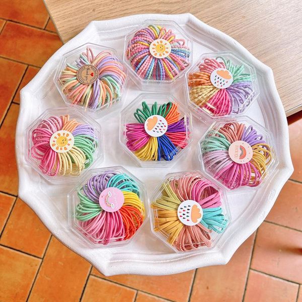 

hair accessories 60/70/pcs candy color box cute rope children elastic rubber bands kids girl headband tie ring headwear, Slivery;white