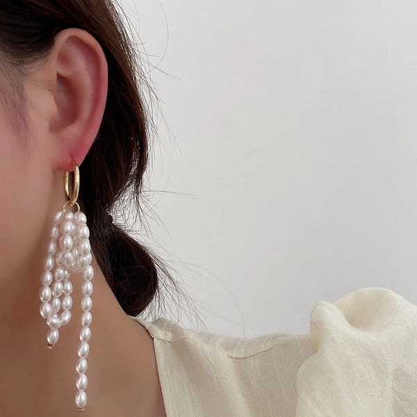 

2021 chic korean long tassel dangle earrings party wedding jewelry, Silver