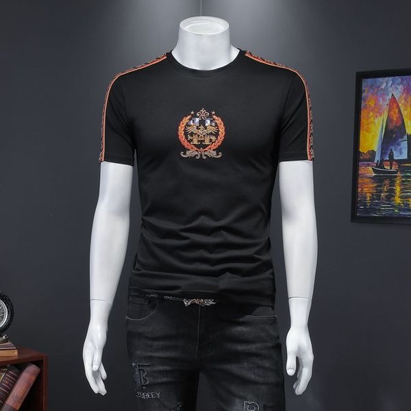 

new 2021 mens short sleeve t-shirt streetwear fashion embroidery sequins round neck designer clothing tshirt for men tee shirt homme jri8, White;black