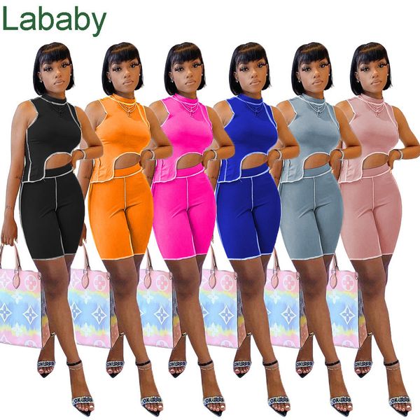 

women tracksuits designer clothes 2021 new spring and summer sleeveless irregular slim shorts ladies fashion outfits, Gray