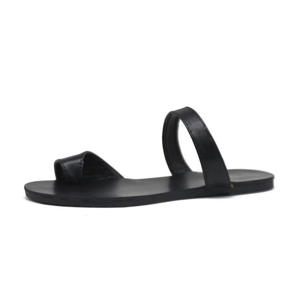 

slippers sandals for women's wear: 2021 summer korean fashion set toe flat bottom simple round head retro net red size 35-40, Black