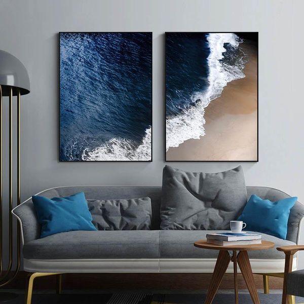 

paintings dark blue ocean beach waves seascape wall art nordic canvas painting landscape posters and prints modern picture home decoration