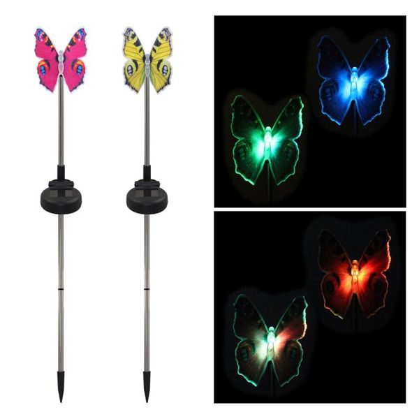 

party decoration 2 pcs led solar light multi color-changing butterfly dragonfly figurines lights landscape lighting for garden wedding