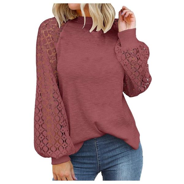 

women's hoodies & sweatshirts 2021 fashion lace knitted blouse autumn winter o-neck tee female women long sleeve shirt blusas feminina, Black