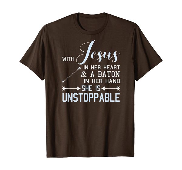 

With Jesus In Her Heart A Baton Hand She Is T-Shirt, White;black