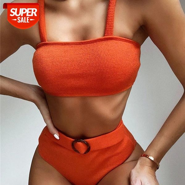 

Vintage bikini 2020 bandeau swimsuit women Solid high waist bathing suit Push up belt swinwear High cut new beach wear bathers #6P33, White;black