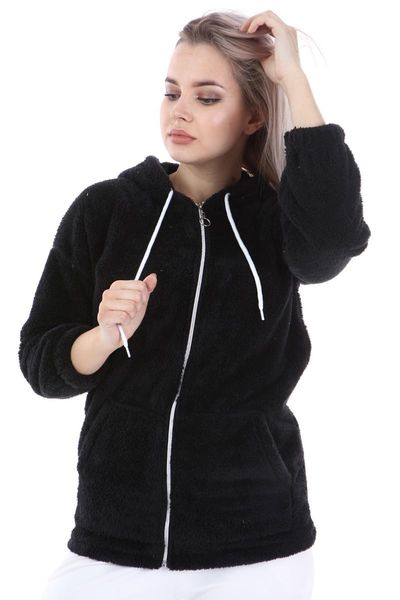 

women's wool & blends manga long plush coat, Black