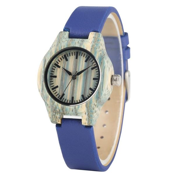 

wristwatches ladies wood watches quartz dark blue pu leather wristband minimalist 12 hours display round dial wooden clock gifts female relo, Slivery;brown