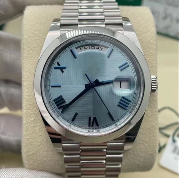 

original box paper mens watches romen dial 228206 40mm mechanical ice blue silver stainless steel bracelet luxury watch waterproof montre de, Slivery;brown