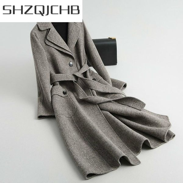 

women wool coat long double-sided korean tweed jacket spring autumn ladies coats abrigos mujer elegante kqn31091-1 kj women's & blends, Black