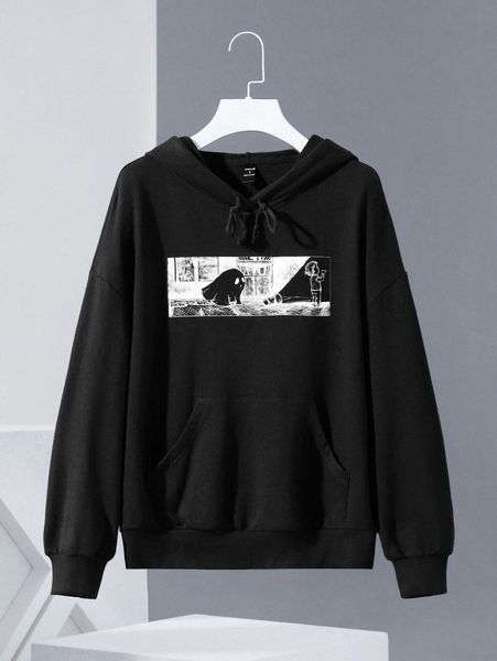 

x maria nechaeva cartoon print pouch pocket hoodie c65m#, White;black