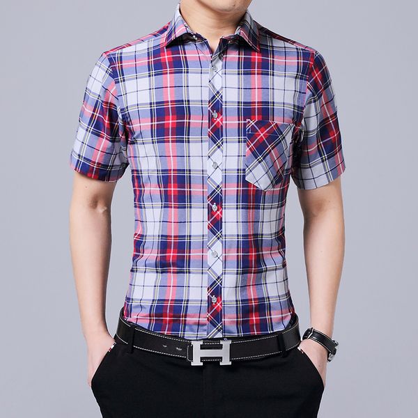 

2021 new men's summer thin short sleeve casual plaid square collar formal business slim men shirt plus size m-5xl z311, White;black