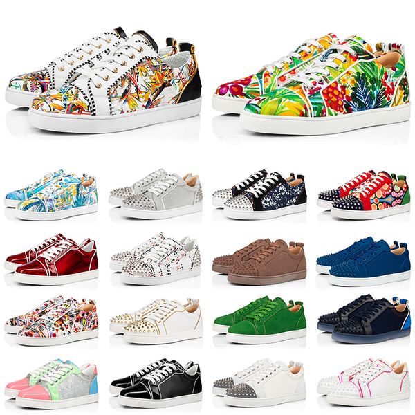 

2021 red bottoms sneakers men women designer shoes low black white blue glitter grey pink rainbow leather suede mens fashion spikes casual t
