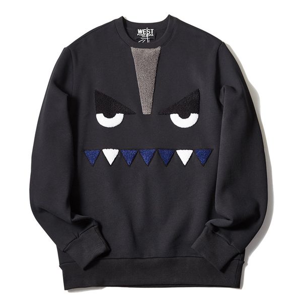 

hoodies fashion fleece 2021 tide brand towel embroidered monster eye plush cotton sweater round neck long sleeve men's and women's, Black