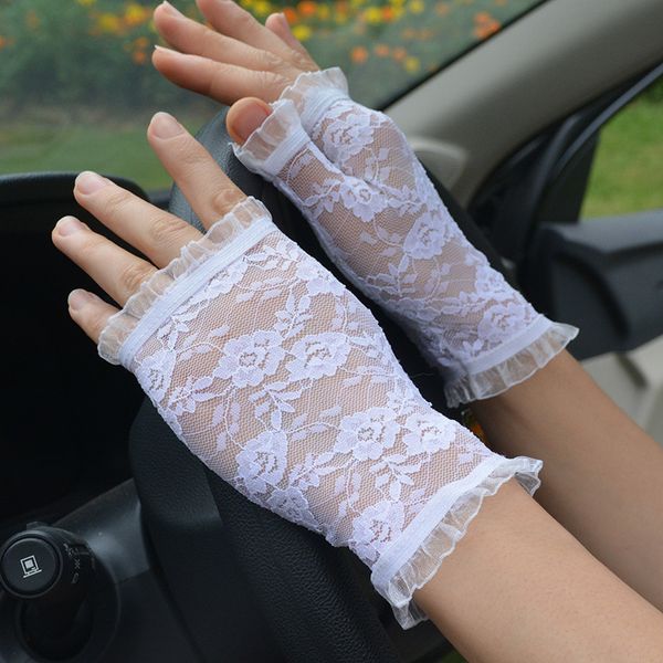 Dünne Handschuhe Weibliche Elastische Fingerlose Spitze Mesh Atmungsaktive Sexy Fahren Narbe Abdeckung Kurzen Handschuh