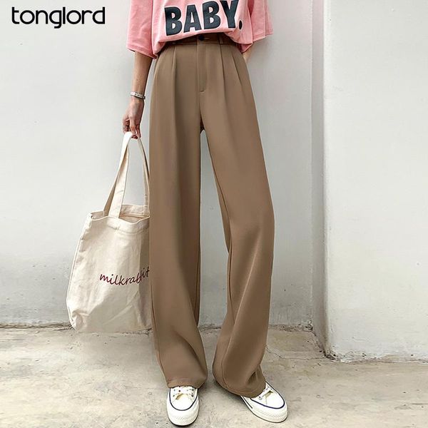 

women's pants & capris casual high waist loose wide leg for women spring summer female floor-length suits 2021 ladies long trousers, Black;white