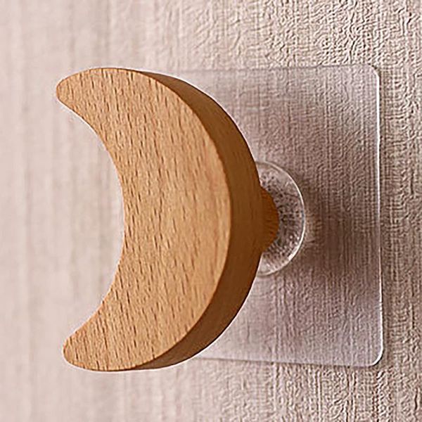 

hooks & rails solid wood hook star moon wall coat non perforated wooden peg
