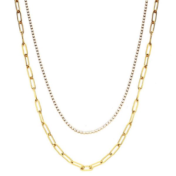 

chokers stainless steel bump multi-layer paper clip chain crystal choker necklace for women double layer necklaces japan korean jewelry, Golden;silver