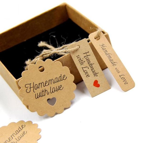 

100pcs/set handmade with love kraft paper tag gift display strings labels card packing mark label paper cookies tags g n3p0
