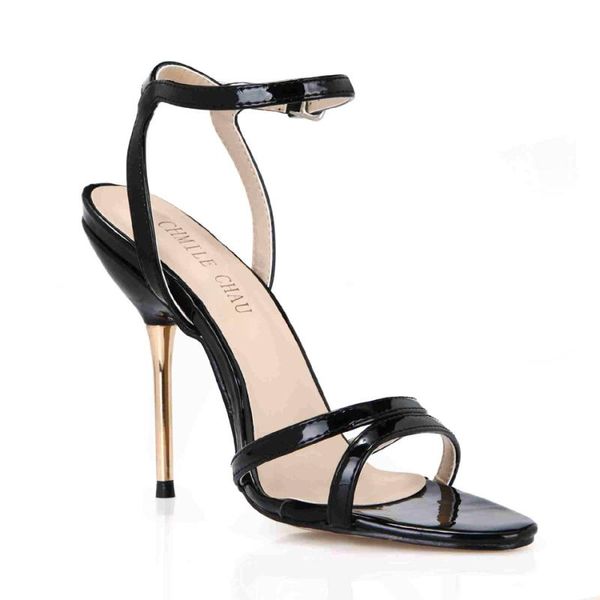 

dress shoes chmile chau party women stiletto iron high heels ankle strap ladies sandals zapatos mujer plus sizes  3845c-3b, Black