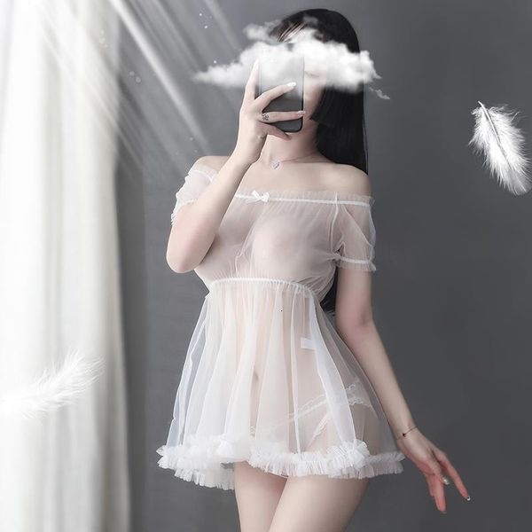 

short sleeve slash neck ruffle bow mesh gauze sheer and shorts woman night sleepwear lingerie pajamas set home clothes, Black;red