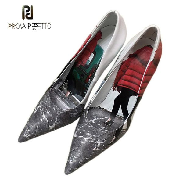 

dress shoes prova perfetto fashion pointed toe stiletto heel party feather print genuine leather shallow women pumps, Black