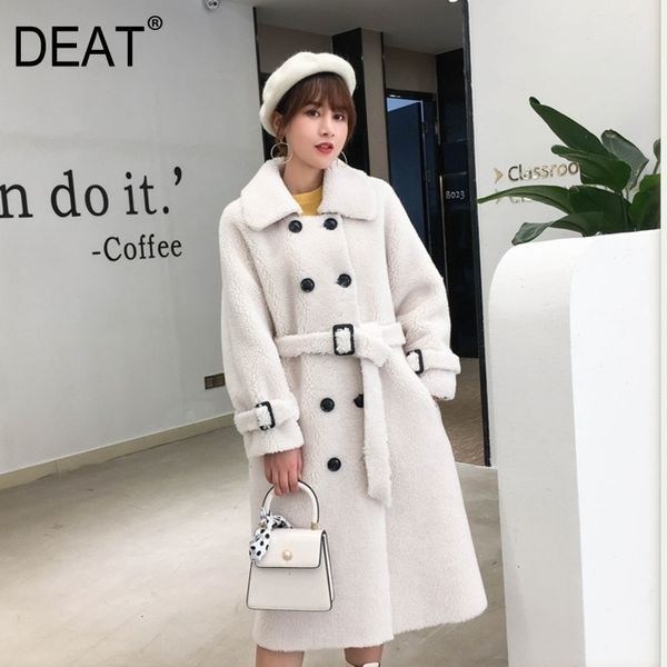 

deat] new winter fashion women's coat lapel belt lamb lambswool woolen nine sleeves thick with belt warm long length ai773 201102, Black