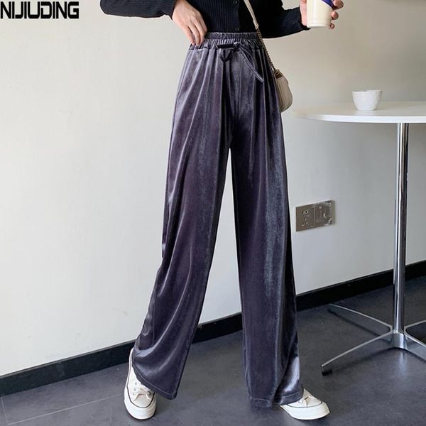 

women's pants & capris women pleuche wide leg autumn winter elastic waist loose gloden velvet long trousers solid mujer pantlaton plus, Black;white