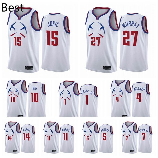 

2020-21 denver nuggets men nikola michael porter jr. bol bol jokic jamal murray earned edition white #15 basketball jersey, White;black