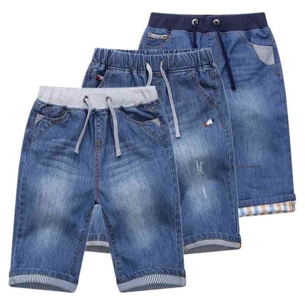 Meninos Jean Shorts Verão Brand Design Impressão Bordado Lattice Crianças Denim para Teen 2-14Years Wear DWQ101 210723