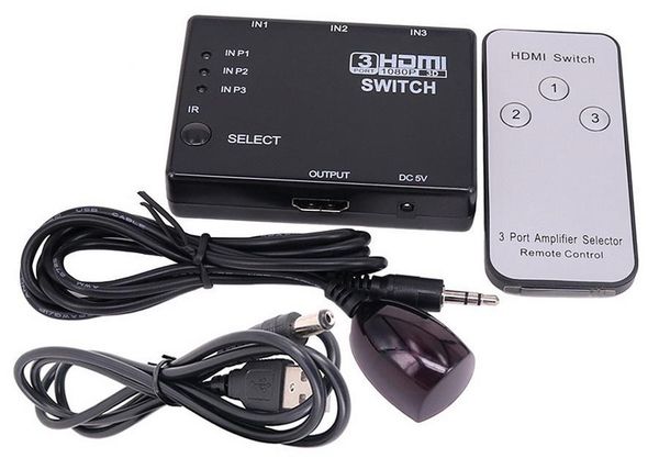 

100pcs 3 port 1080p switcher video switch switcher splitter ir remote for hdtv ps3 dvd