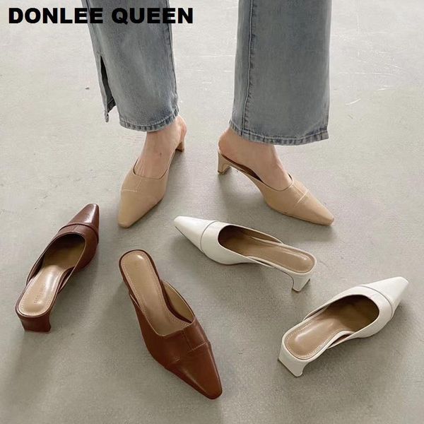 

slippers fashion women square toe low heels mules shoes outsides slides slipper zapatos de mujer, Black