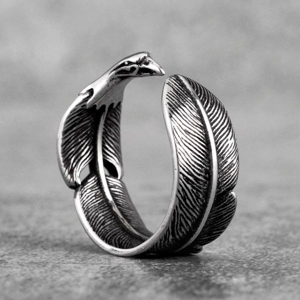 

cluster rings eagle feathers stainless steel mens unique punk hip hop cool for male boyfriend jewelry creativity gift wholesale, Golden;silver