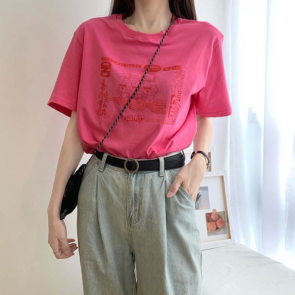 

2021 new 4 colors summer korean ins style cartoo print short sleeve friend tshirts womens loose casual tees shirt femme (x1455) x0, White