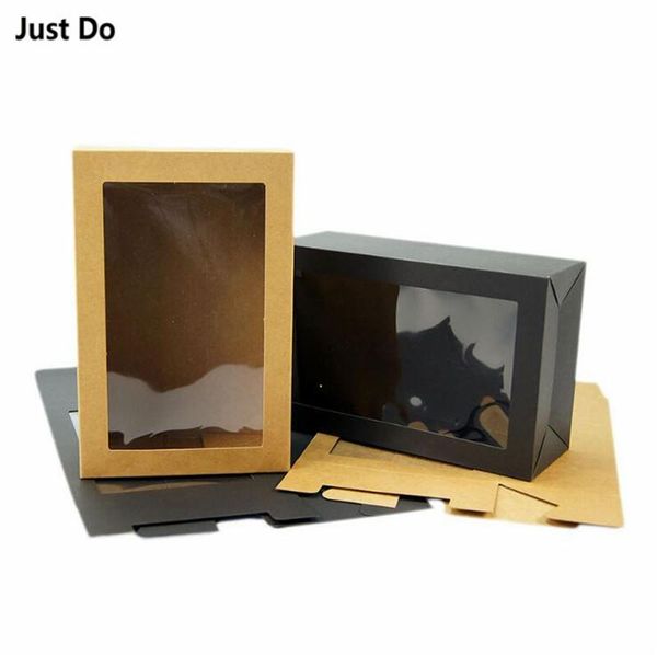 

gift wrap 15*8.5*23cm 20pcs large kraft cap packaging boxes big black paper with clear window