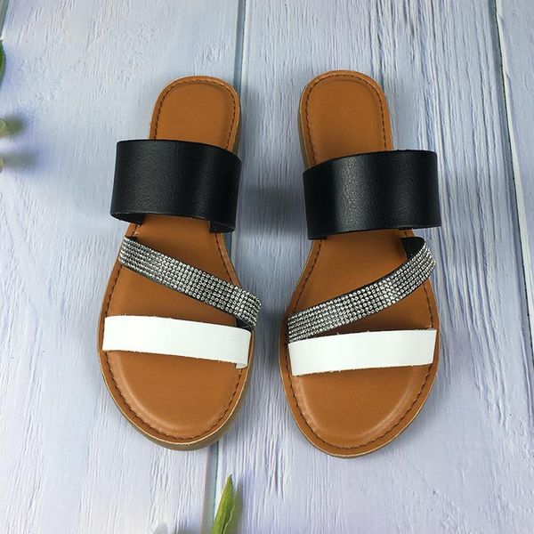 

2021 new summer slippers flat women summer shoes with rhinestones outdoor female slides comfortable beach flip flops plus size, Black