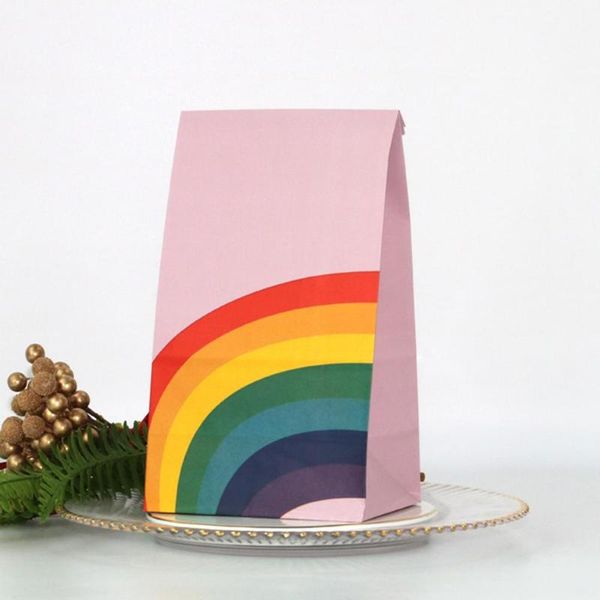 

40pcs rainbow pattern kraft paper bags sweet candy gift pouch packaging box