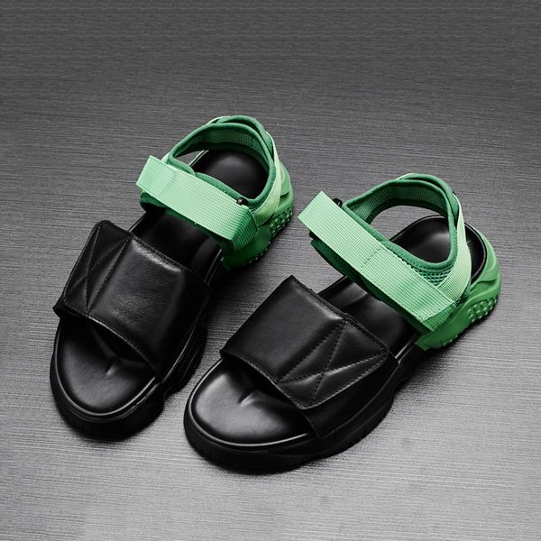 

slippers leather sandals men's color matching fashion outdoor summer i88b, Black