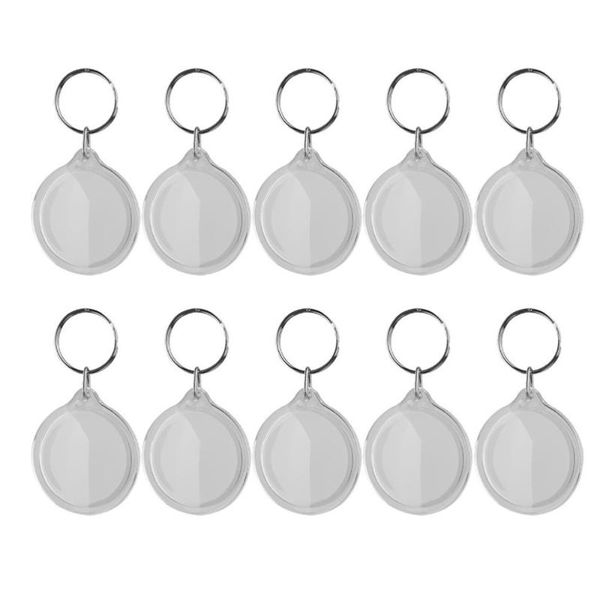 

keychains 50pcs po frame key chain funny creative acrylic decorative hanging keyring for bag car (round pattern), Silver