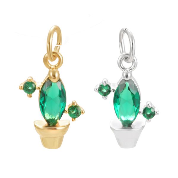 

plant charms for jewelry making bulk gold cactus pendant diy earring necklace accessories metal copper zircon 5mm hole, Bronze;silver