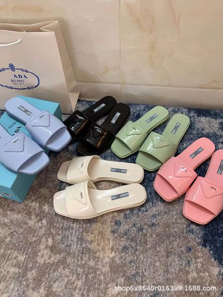 

new p family patent leather flat slippers for women ysj, Black